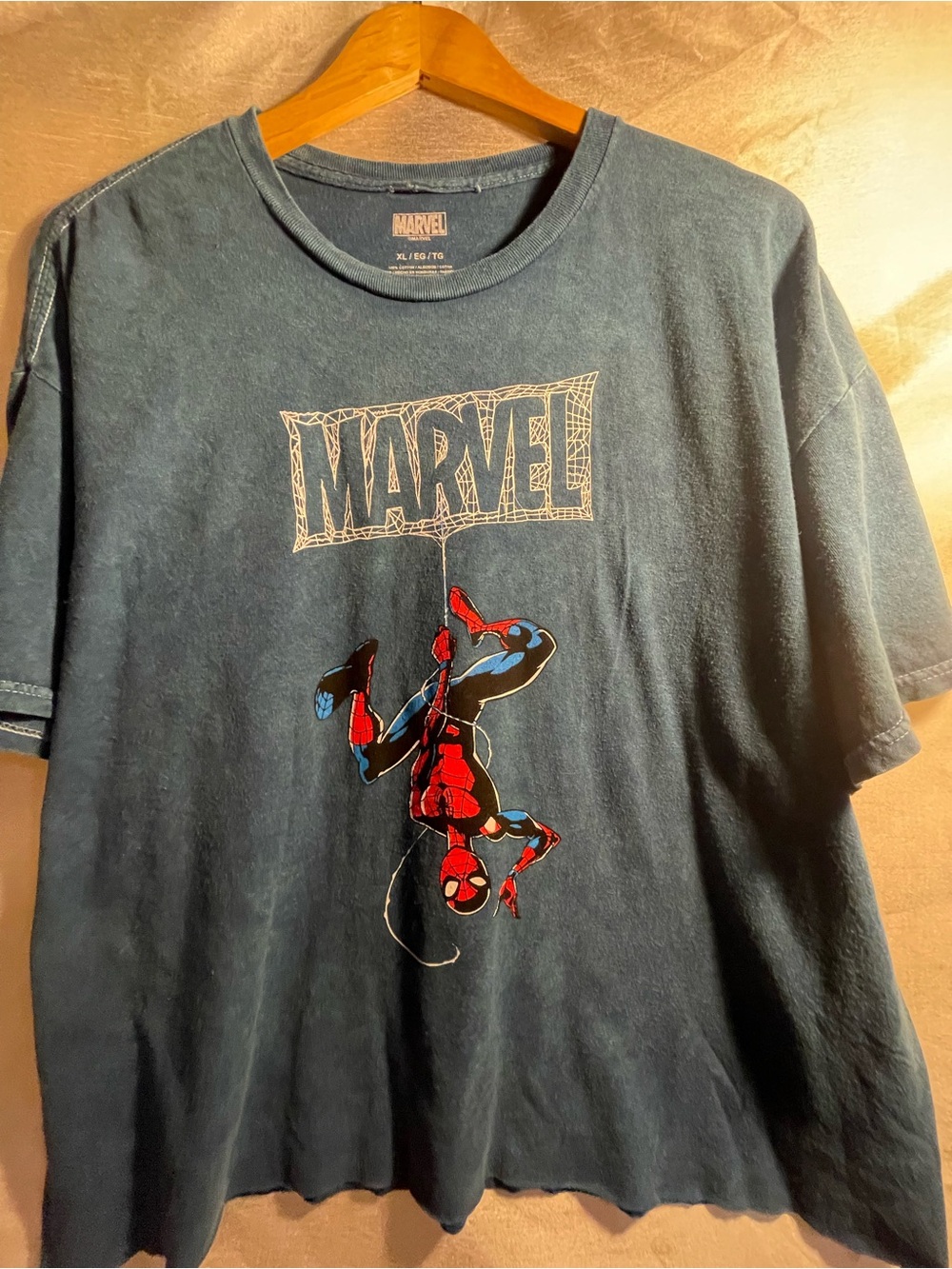 Marvel Men's Vintage-Style Faded Blue Short Sleeve Tee